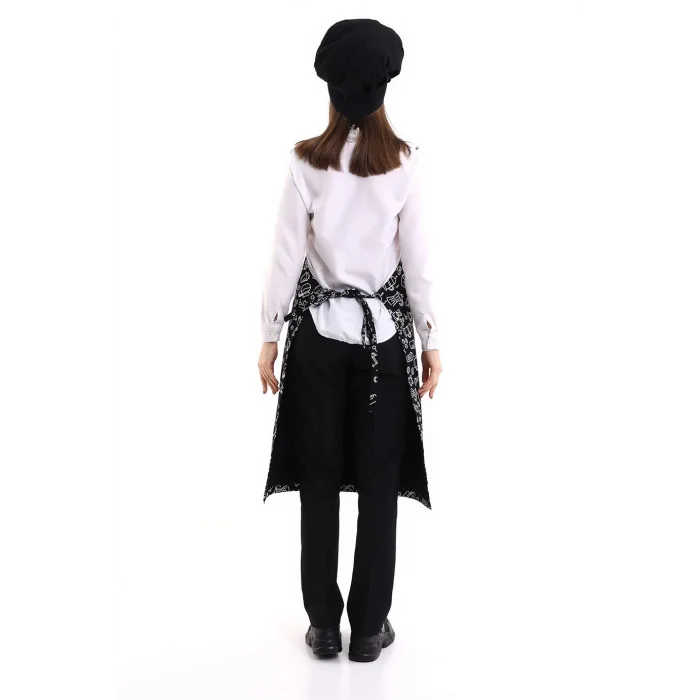 Desenli Askılı Önlük - 3803 Siyah Fincan