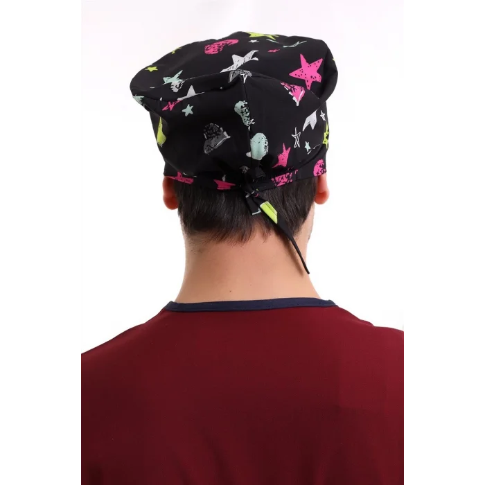 Dijital Unisex Desenli Bone - 6506 Siyah Yıldız Kalp