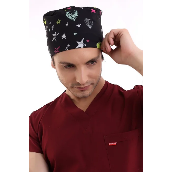 Dijital Unisex Desenli Bone - 6506 Siyah Yıldız Kalp