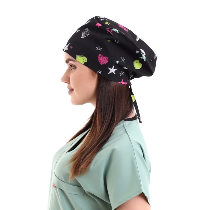 Dijital Unisex Desenli Bone - 6506 Siyah Yıldız Kalp