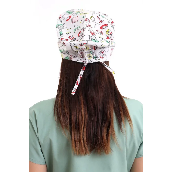 Dijital Unisex Desenli Bone - 6518 Beyaz Sağlık Sembolleri