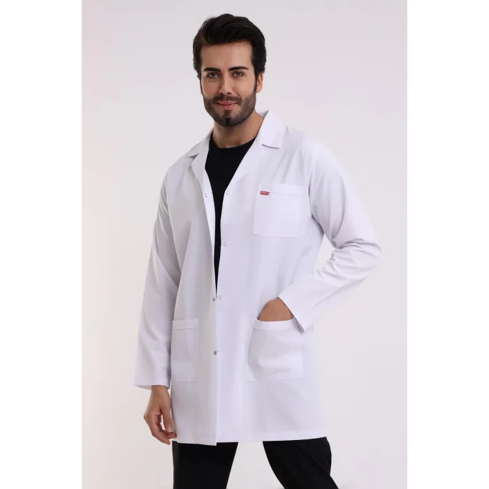 Doktor Öğretmen Erkek Önlük Ara Boy Ceket Yaka - 171 Beyaz