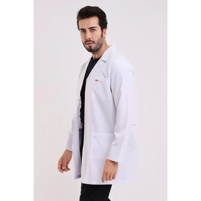 Doktor Öğretmen Erkek Önlük Ara Boy Ceket Yaka - 171 Beyaz