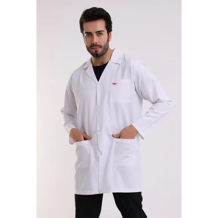 Doktor Öğretmen Erkek Önlük Ara Boy Ceket Yaka - 171 Beyaz