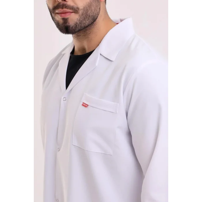 Doktor Öğretmen Erkek Önlük Ara Boy Ceket Yaka - 171 Beyaz