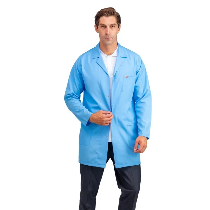 Doktor Öğretmen Erkek Önlük Ara Boy Ceket Yaka - 31 Açık Mavi