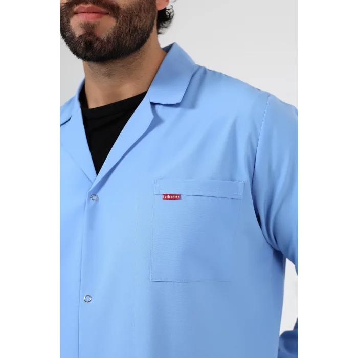 Doktor Öğretmen Erkek Önlük Ara Boy Ceket Yaka - 31 Açık Mavi