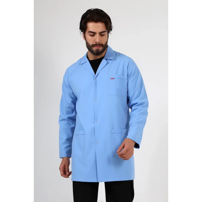 Doktor Öğretmen Erkek Önlük Ara Boy Ceket Yaka - 31 Açık Mavi