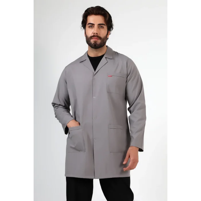 Doktor Öğretmen Erkek Önlük Ara Boy Ceket Yaka - 42 Gri