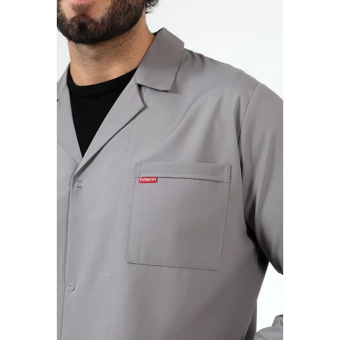 Doktor Öğretmen Erkek Önlük Ara Boy Ceket Yaka - 42 Gri