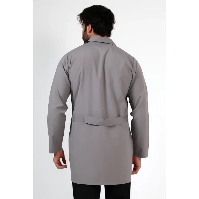 Doktor Öğretmen Erkek Önlük Ara Boy Ceket Yaka - 42 Gri