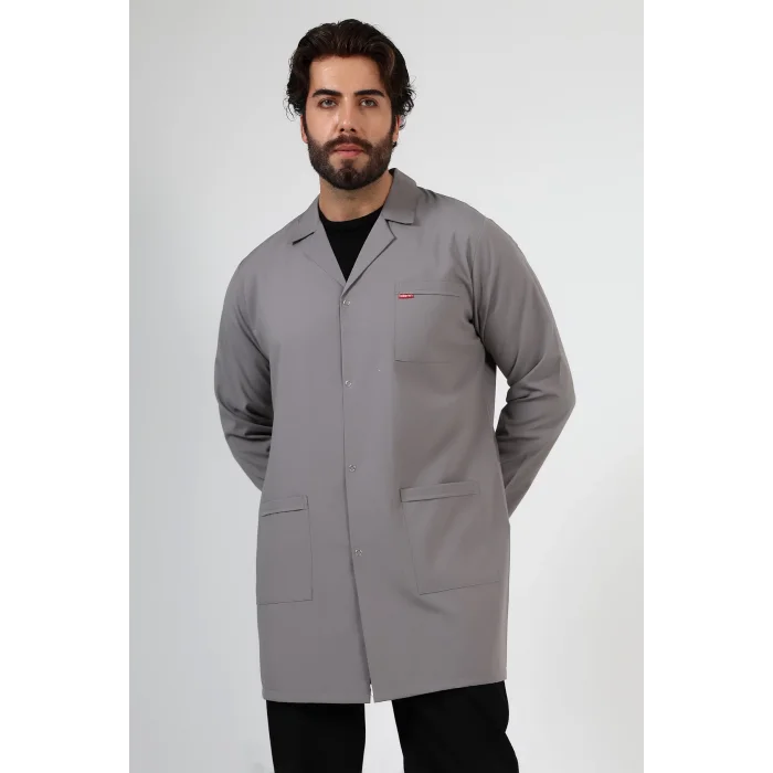 Doktor Öğretmen Erkek Önlük Ara Boy Ceket Yaka - 42 Gri