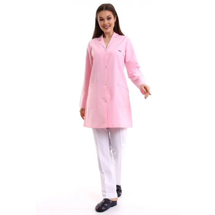 Doktor Öğretmen Kadın Önlük Ara Boy Ceket Yaka - 12 Açık Pembe