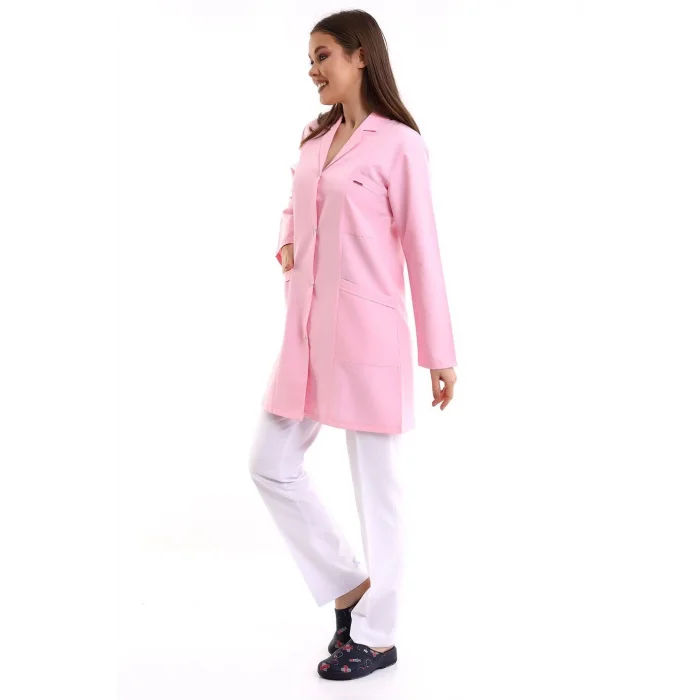 Doktor Öğretmen Kadın Önlük Ara Boy Ceket Yaka - 12 Açık Pembe