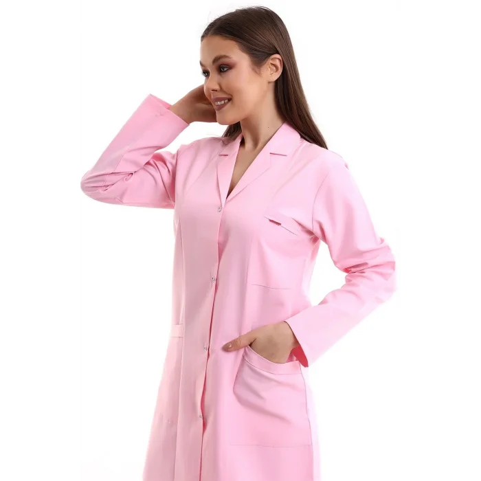 Doktor Öğretmen Kadın Önlük Ara Boy Ceket Yaka - 12 Açık Pembe