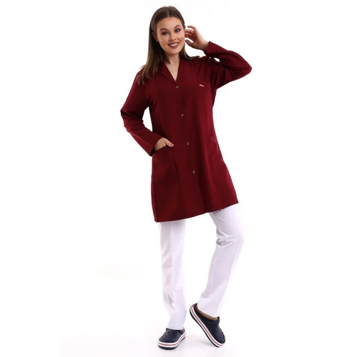 Doktor Öğretmen Kadın Önlük Ara Boy Ceket Yaka - 19 Bordo