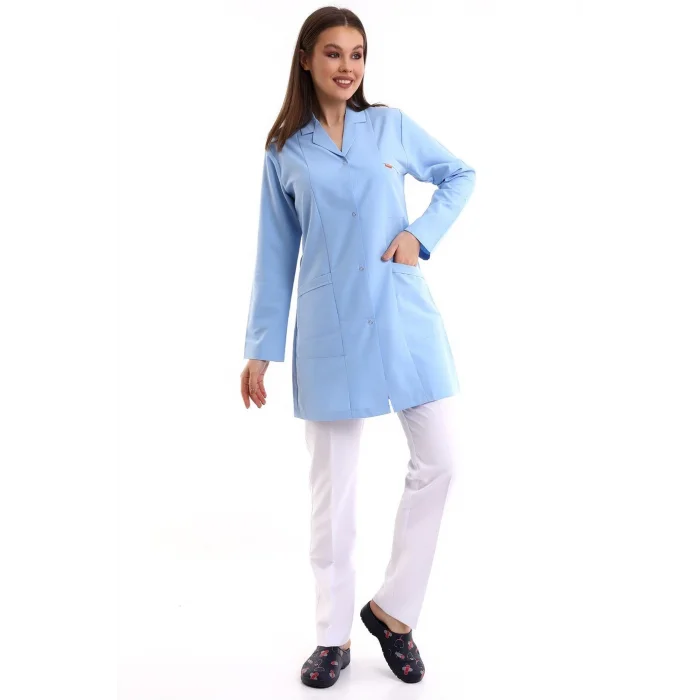 Doktor Öğretmen Kadın Önlük Ara Boy Ceket Yaka - 31 Açık Mavi