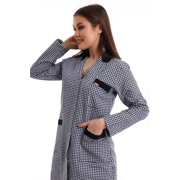 Doktor Öğretmen Kadın Önlük Ara Boy Ceket Yaka - Pöti Kare Lacivert