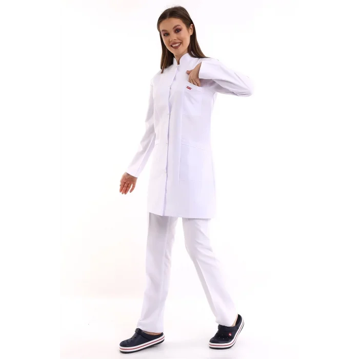 Doktor Öğretmen Kadın Önlük Ara Boy Hakim Yaka - 171 Beyaz