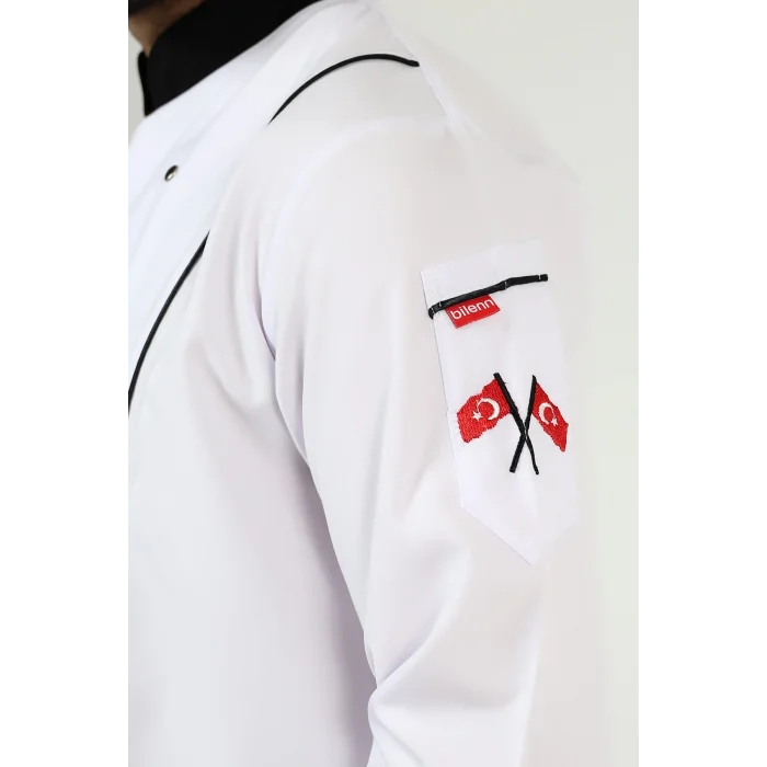 Erkek Aşçı Ceket 01 - Beyaz Siyah Biye