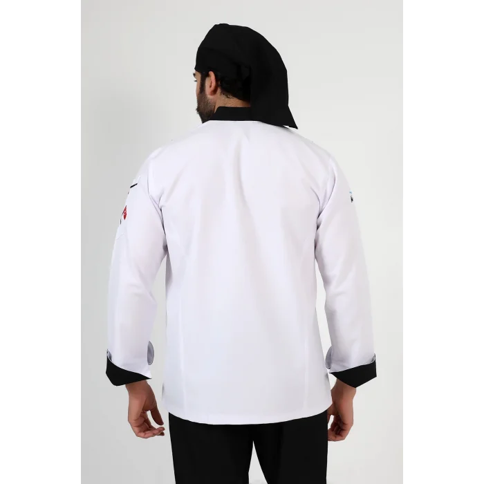 Erkek Aşçı Ceket 01 - Beyaz Siyah Biye
