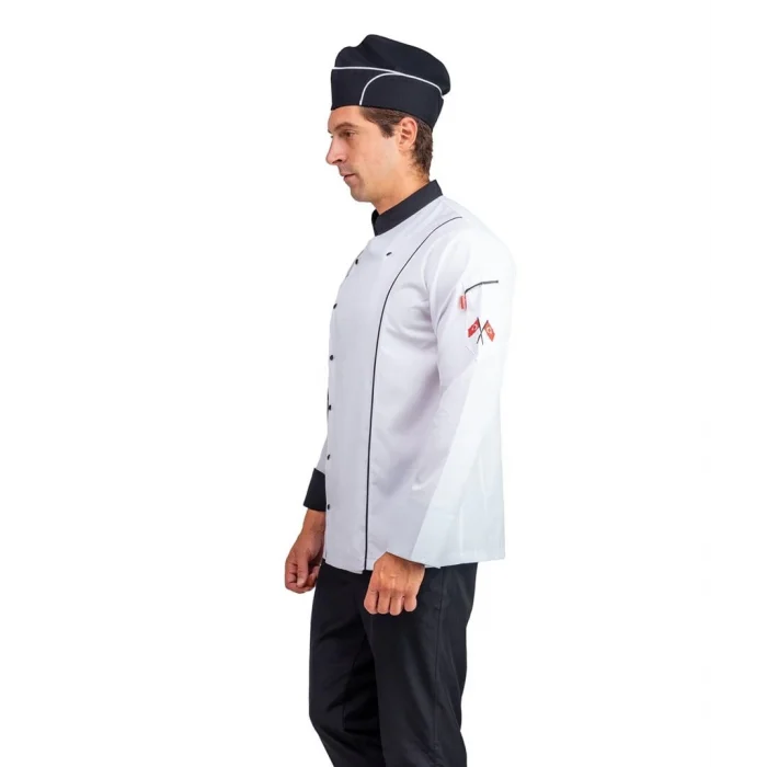 Erkek Aşçı Ceket 01 - Beyaz Siyah Biye