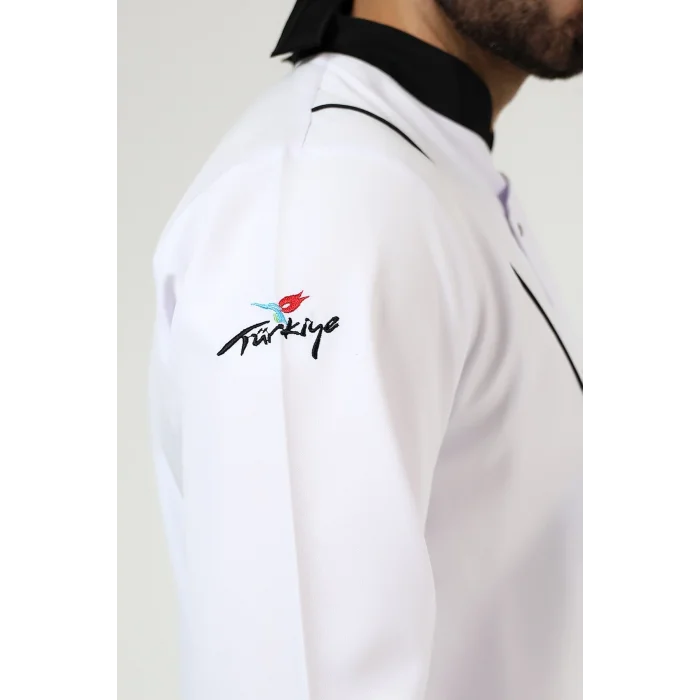 Erkek Aşçı Ceket 01 - Beyaz Siyah Biye
