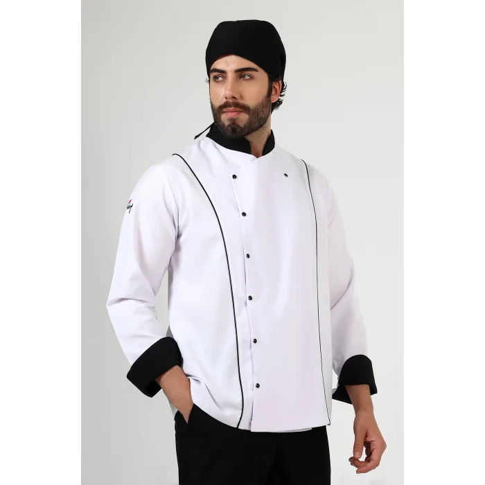 Erkek Aşçı Ceket 01 - Beyaz Siyah Biye
