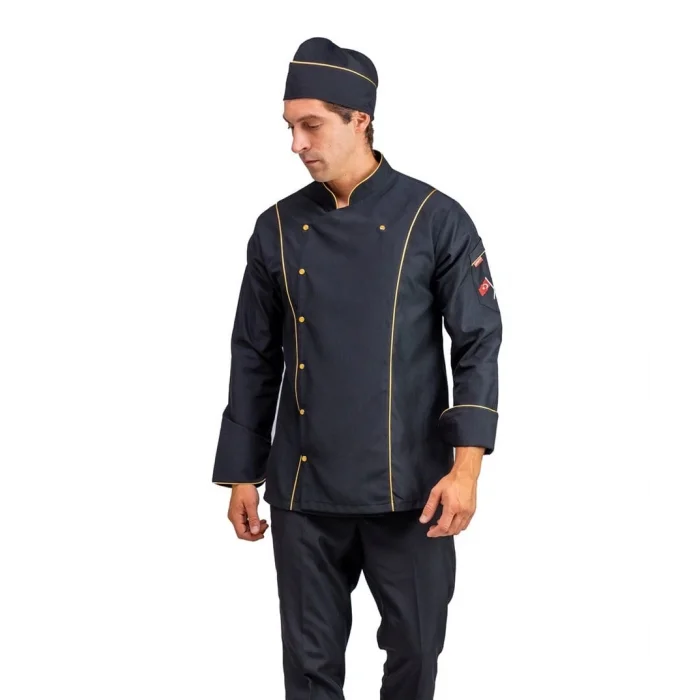 Erkek Aşçı Ceket 01 - Siyah-Sarı Biye