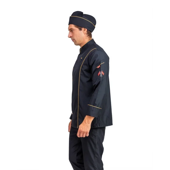 Erkek Aşçı Ceket 01 - Siyah-Sarı Biye