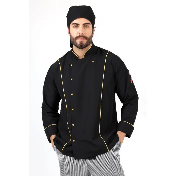 Erkek Aşçı Ceket 01 - Siyah-Sarı Biye