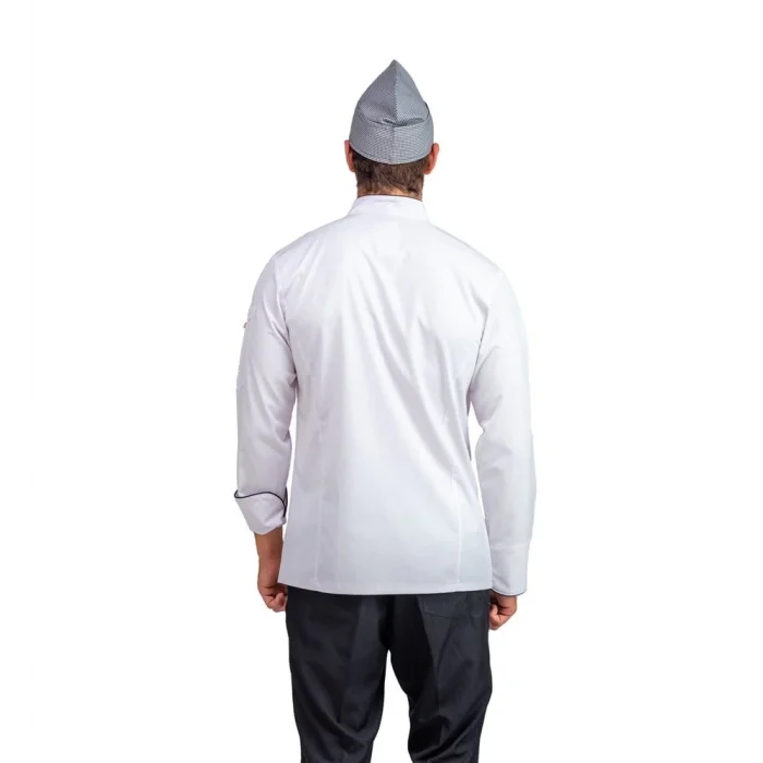 Erkek Aşçı Ceket Likralı 01 - Beyaz Siyah Biye