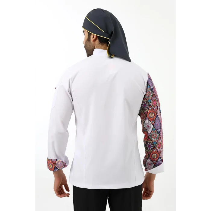 Erkek Likralı Kol Desenli Aşçı Ceket - 6401 Beyaz Çini