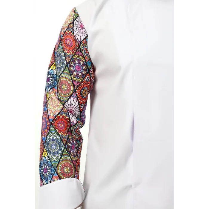 Erkek Likralı Kol Desenli Aşçı Ceket - 6401 Beyaz Çini