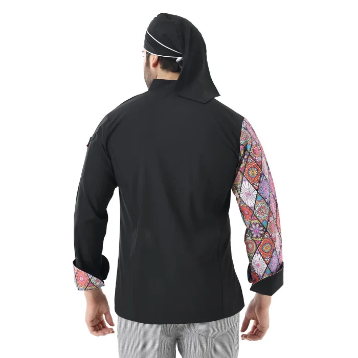 Erkek Likralı Kol Desenli Aşçı Ceket - 6403 Siyah Çini