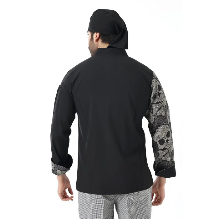 Erkek Likralı Kol Desenli Aşçı Ceket - 6403 Siyah Kuru Kafa