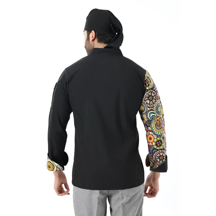 Erkek Likralı Kol Desenli Aşçı Ceket - 6403 Siyah Renkli Daire