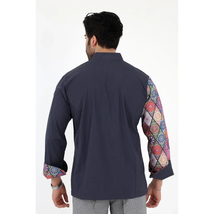 Erkek Likralı Kol Desenli Aşçı Ceket - 6417 Füme Çini