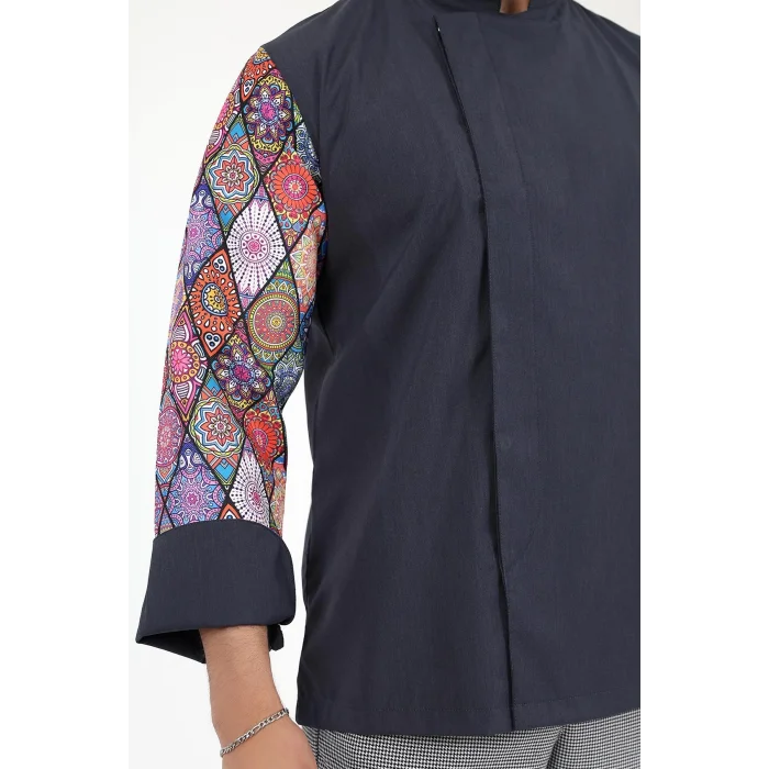 Erkek Likralı Kol Desenli Aşçı Ceket - 6417 Füme Çini