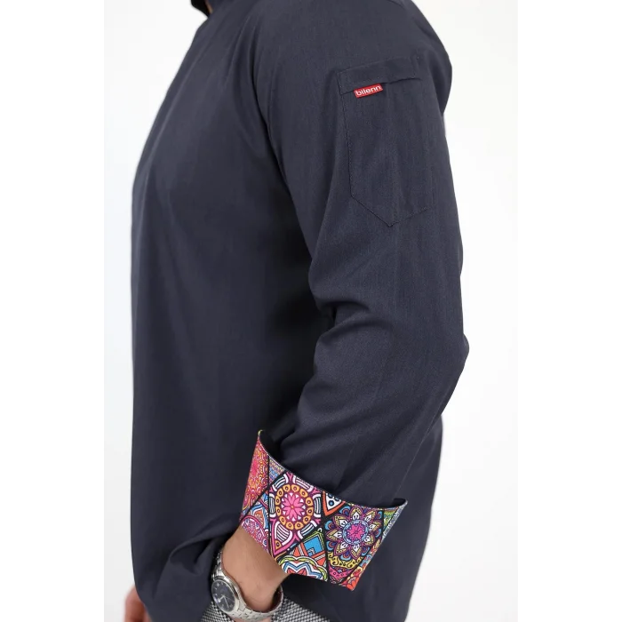 Erkek Likralı Kol Desenli Aşçı Ceket - 6417 Füme Çini