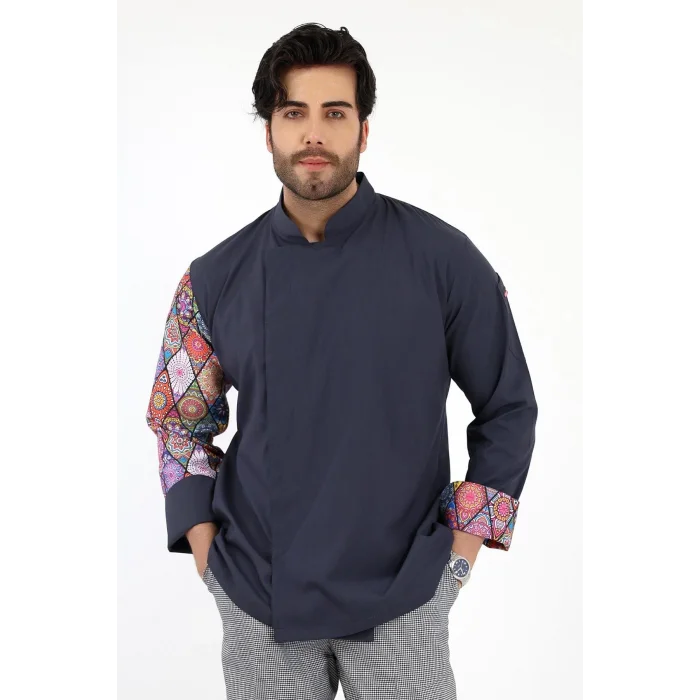 Erkek Likralı Kol Desenli Aşçı Ceket - 6417 Füme Çini