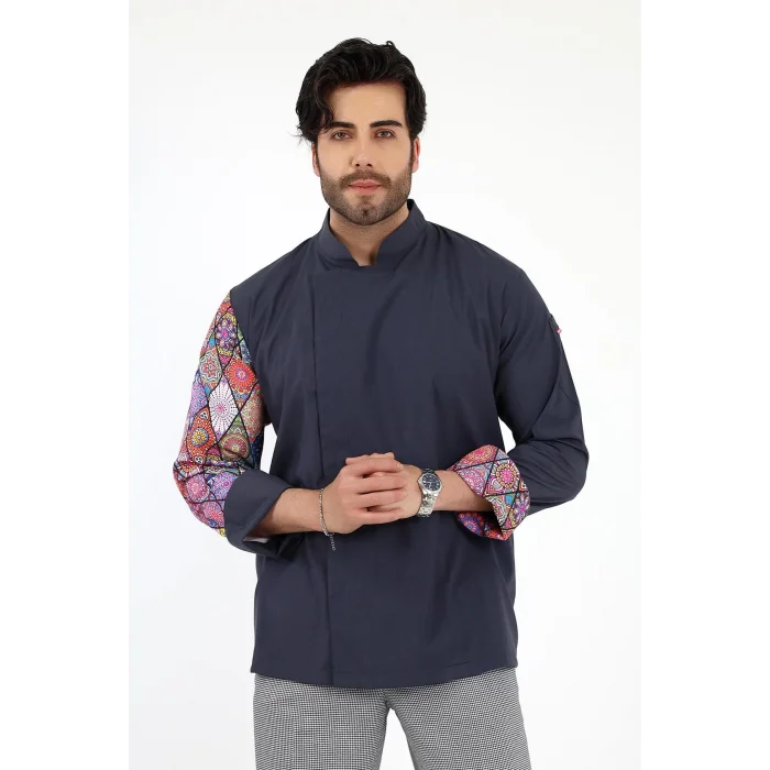 Erkek Likralı Kol Desenli Aşçı Ceket - 6417 Füme Çini