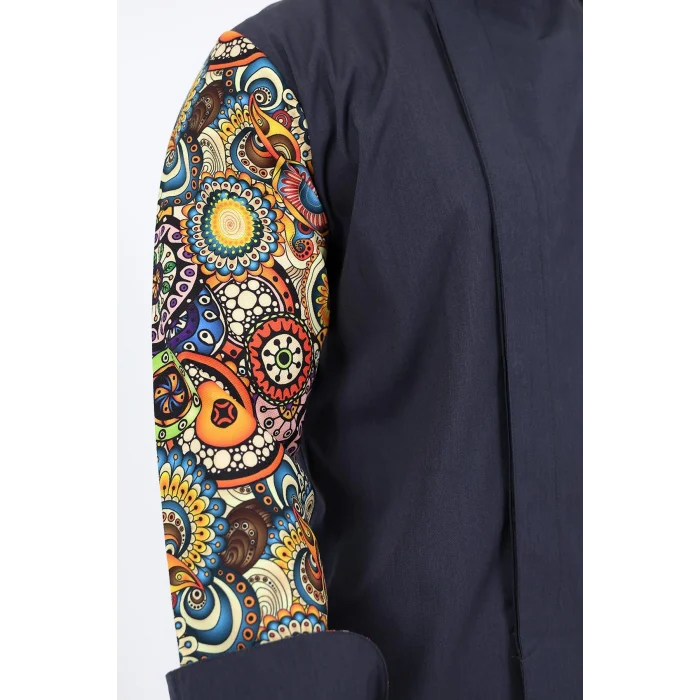 Erkek Likralı Kol Desenli Aşçı Ceket - 6417 Füme Renkli Daire