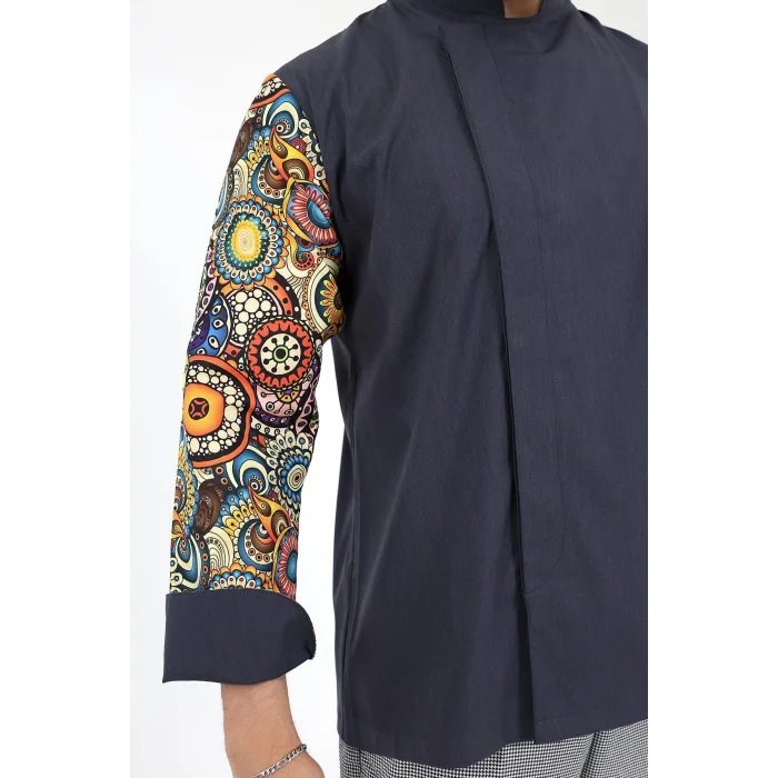 Erkek Likralı Kol Desenli Aşçı Ceket - 6417 Füme Renkli Daire