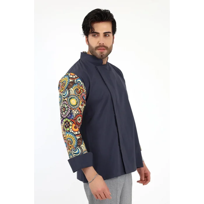 Erkek Likralı Kol Desenli Aşçı Ceket - 6417 Füme Renkli Daire