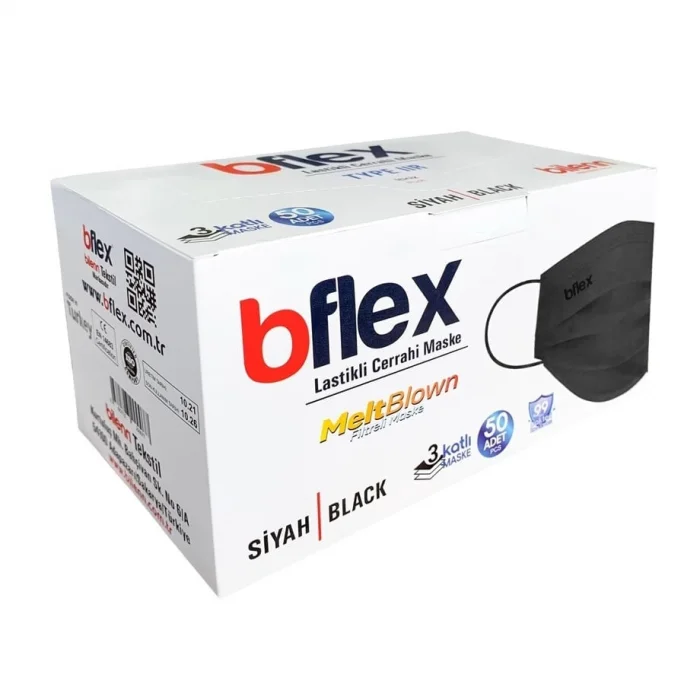 İNCE LASTİKLİ CERRAHİ MASKE 50 Lİ - SİYAH - STANDART