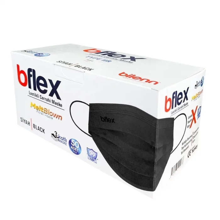 İNCE LASTİKLİ CERRAHİ MASKE 50 Lİ - SİYAH - STANDART