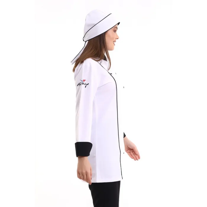 Kadın Aşçı Ceket 01 - Beyaz Siyah Biye