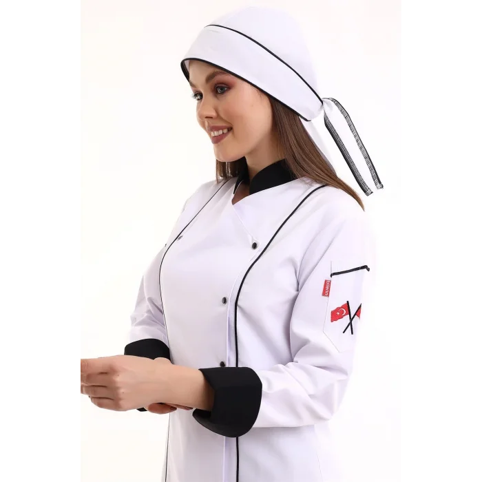 Kadın Aşçı Ceket 01 - Beyaz Siyah Biye