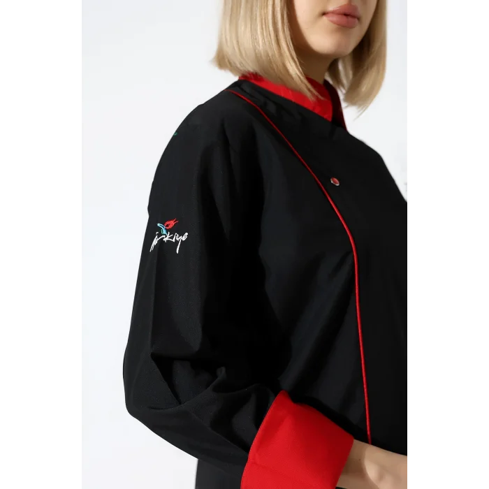 Kadın Aşçı Ceket 01 - Siyah Kırmızı Biye